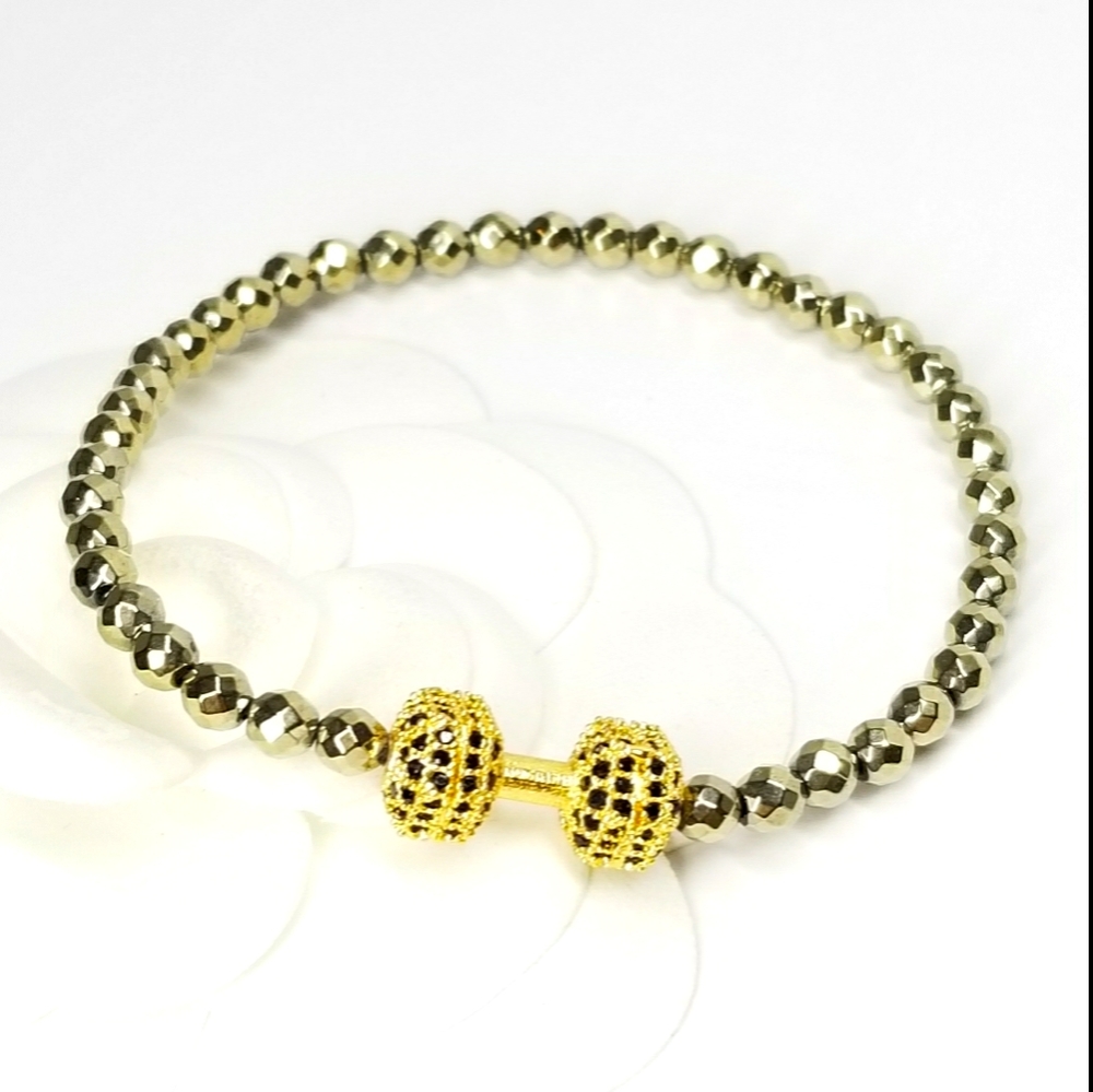 Dumbbell Pave CZ Hematite Stretch Bracelet NEW